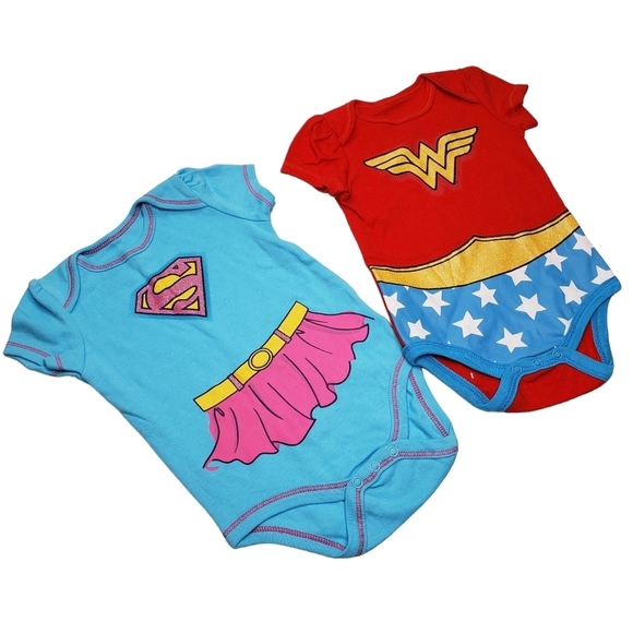 Justice League | Super Girl & Wonder Woman Set of 2 Baby Girl Onesies 3-6 Mos - Picture 4 of 6